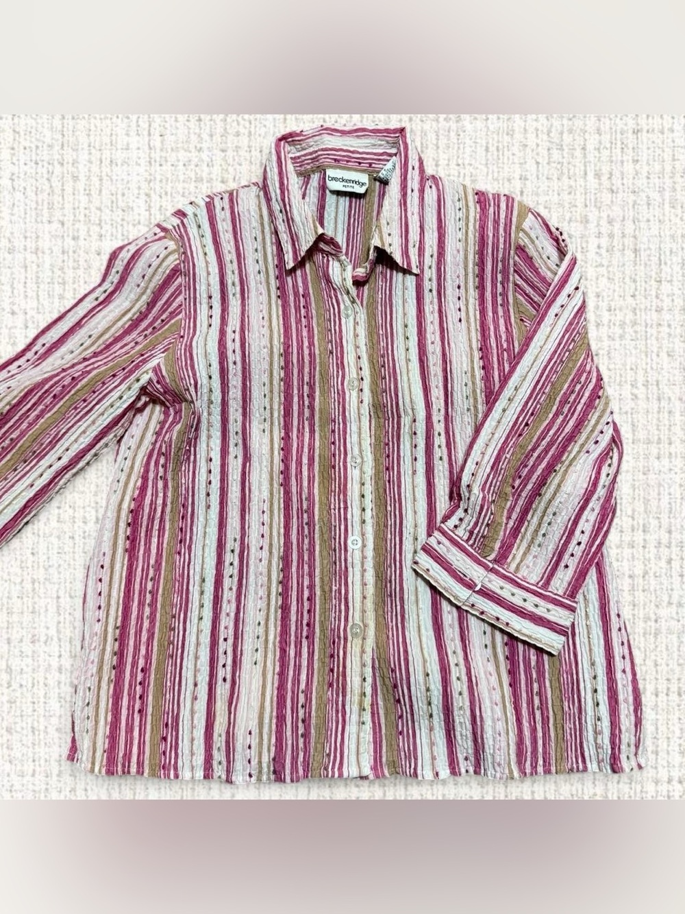 Breckenridge Pink Striped Textured Long Sleeve Button Up Shirt - Women’s L